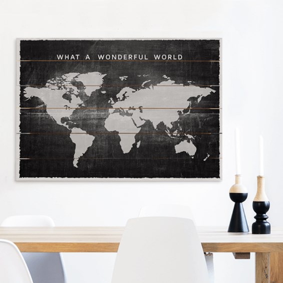 Wereldkaart hout | Of op glas, canvas, en papier.